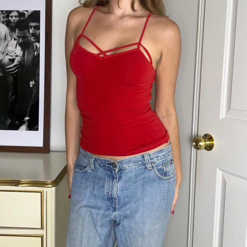 vintage 00s express cami top with criss-cross cut out detail